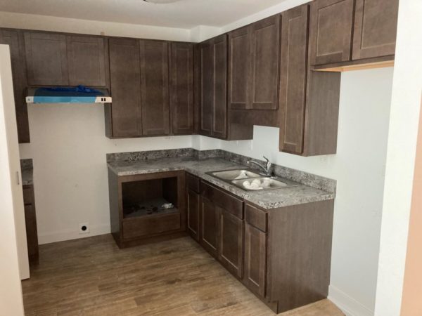 Countertops and sinks are in.