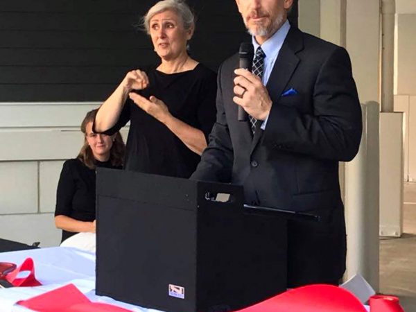 Cleland Place ribbon cutting, Richard