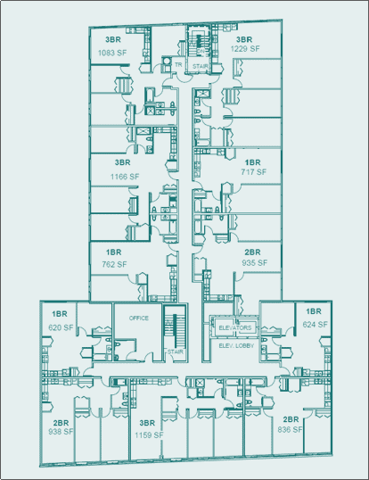 Floor plan of an apartment building.