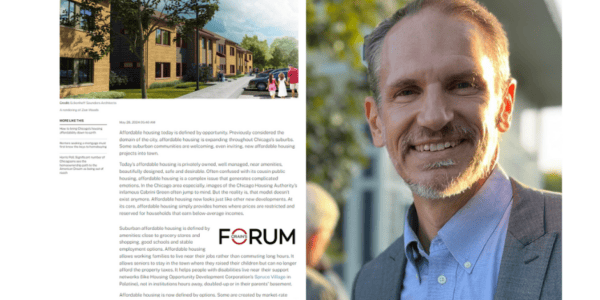 Image of an online article next to a picture of a smiling man with short hair. Crain's Forum Logo at the bottom.
