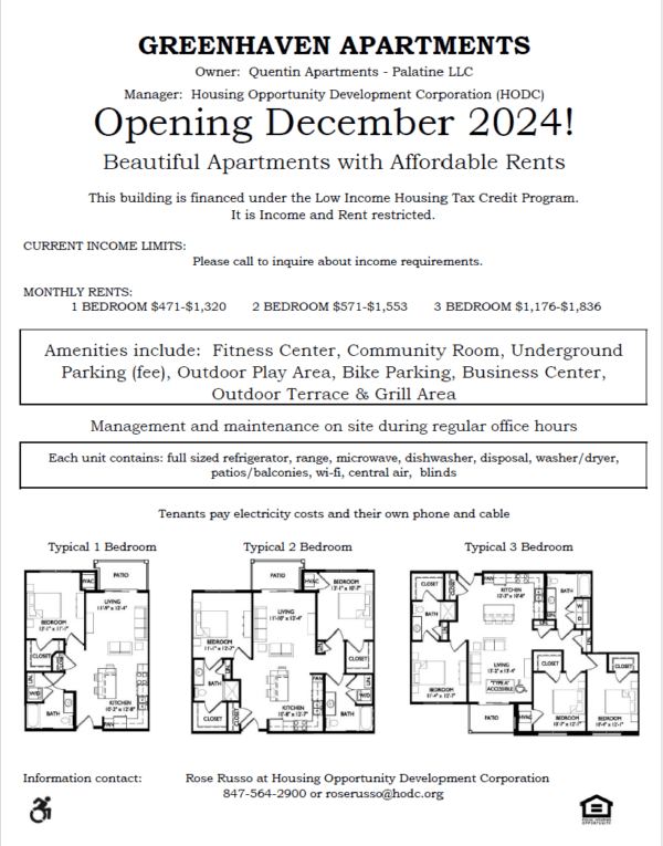 Flyer of Greenhaven Apartments that is opening in December of 2024.