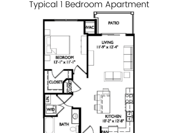 Floor plan for 1 bedroom apartment