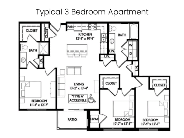 Floor plan for 3 bedroom apartment