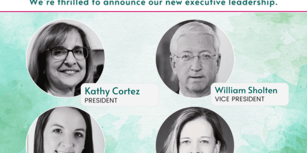 Board of Directors new leadership team announcement. Pictures of three women and one man.